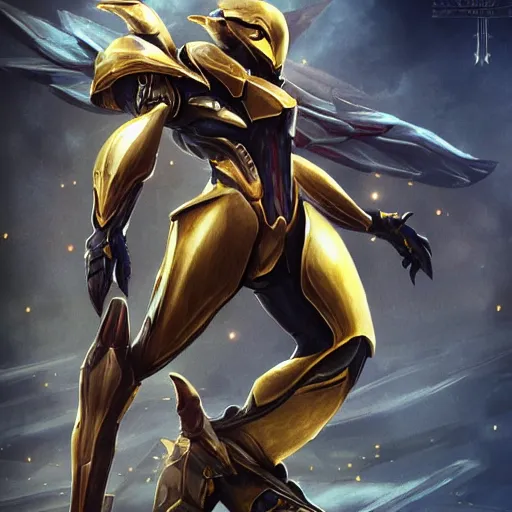 Image similar to cinematic _ hyperdetailed _ league _ of _ legends _ azir _ armor _ metroid _ ravenbeak _ fanart _ gold _ armored _ bird _ wings _ regal _ gold _ sunray _ shaped _ crown _ warframe _ destiny 2 fanart