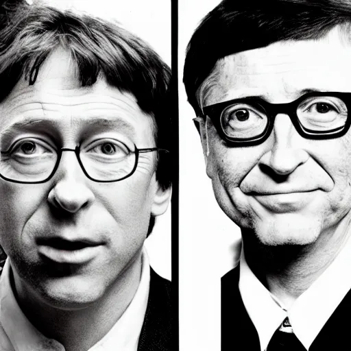 Image similar to bill hicks and bill gates in the style of gilbert and george