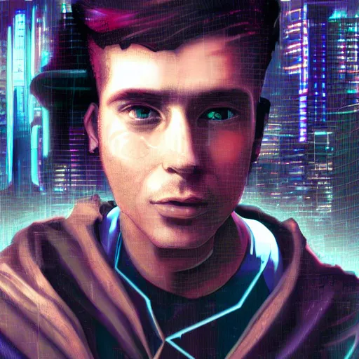 Image similar to cyberpunk foolish portrait of a young dude 2 8 years old, with tornado