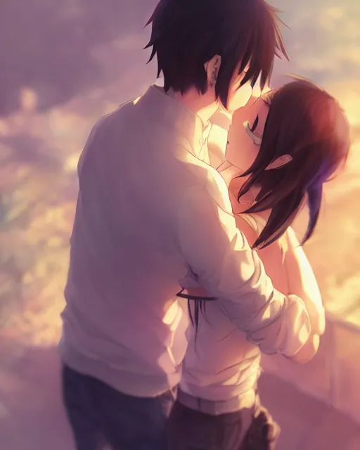 Image similar to a man hugging an anime bunny, medium shot, visible face, detailed face, perfectly shaded, atmospheric lighting, by makoto shinkai, stanley artgerm lau, wlop, rossdraws