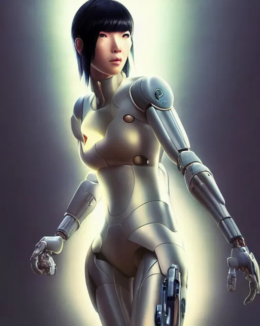 Image similar to weta disney pixar movie still portrait photo of motoko kusanagi ghost in the shell : : as cyborg woman by pixar : : by weta, wlop, ilya kuvshinov, rossdraws, artgerm, marvel, maxim cover, latex, octane render, sweaty, iridescent, bright morning, anime, liosh, mucha : :