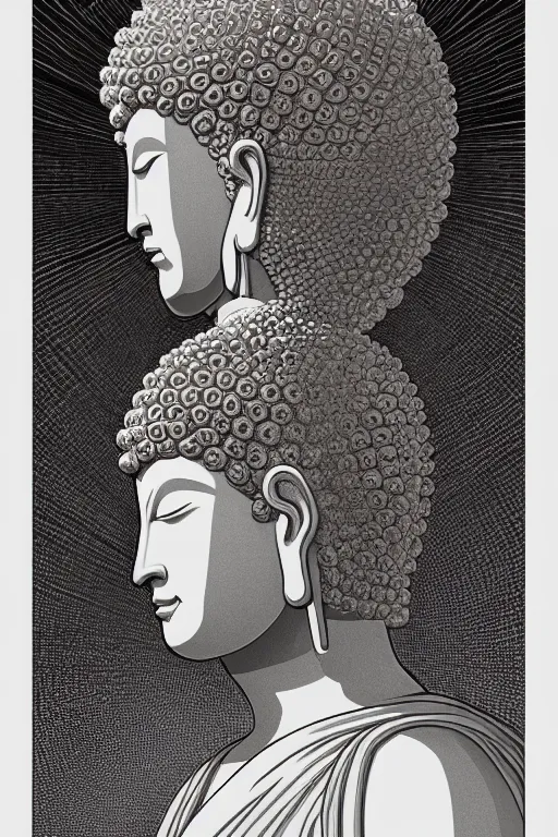 Image similar to colorful!!! sideview of buddha jesus by laurie greasley and hans bellmer, ( ( etching by gustave dore ) ), ultraclear intricate, sharp focus, highly detailed digital painting illustration, concept art, masterpiece