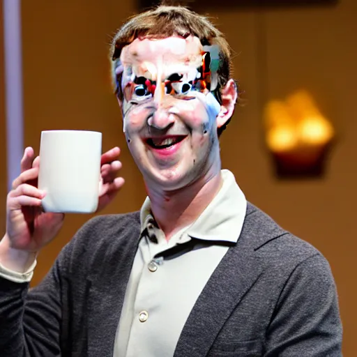 Image similar to mark zuckerberg holding a coaster up to the camera