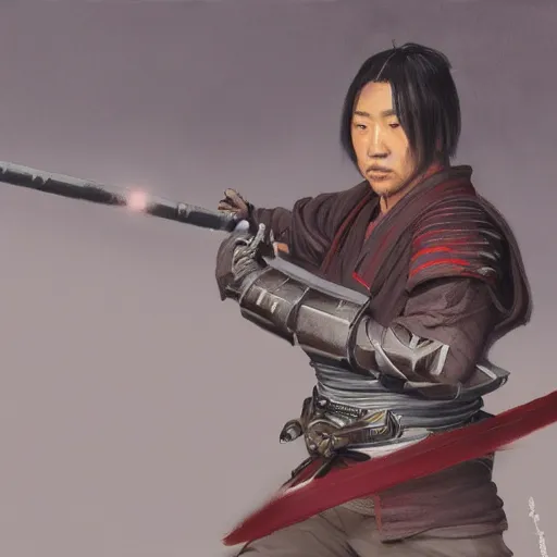 Image similar to painting of a samurai holding a lightsaber, katana, star wars, kabuto, armor, darth revan, star killer, jedi, fenghua zhong, ruan jia, jeremy lipking, peter mohrbacher, laser, ralph mcquarrie, sword, lightsaber katana, sekiro