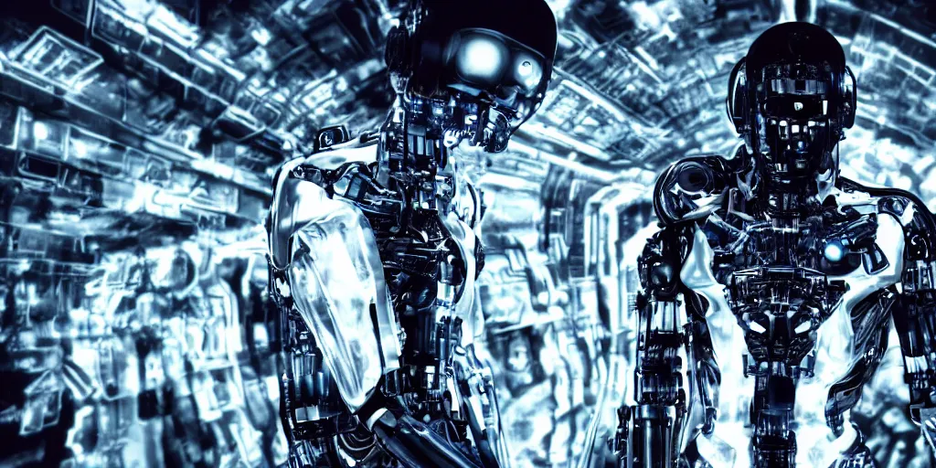 Image similar to a science fiction film still of a black man as a cybernetic cyborg, surrealism, film photography