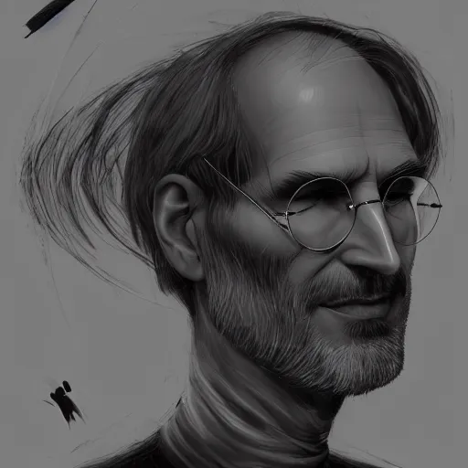 Image similar to concept art of steve jobs being merging with biological hacking by giger and jama jurabaev, still film, cinematic shot, brush hard, artstation, for aaa game, high quality, brush stroke