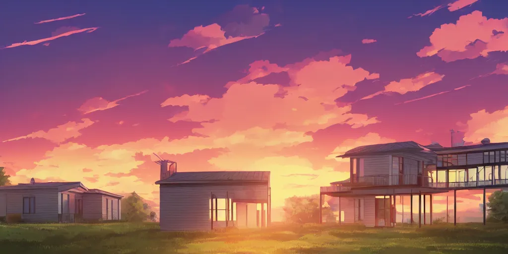 Prompt: a soviet suburban panel building house with sunset sky, ultra high quality, 4 k, by miyazaki and makoto shinkai, anime screenshot, colorful, artstation, pixiv,