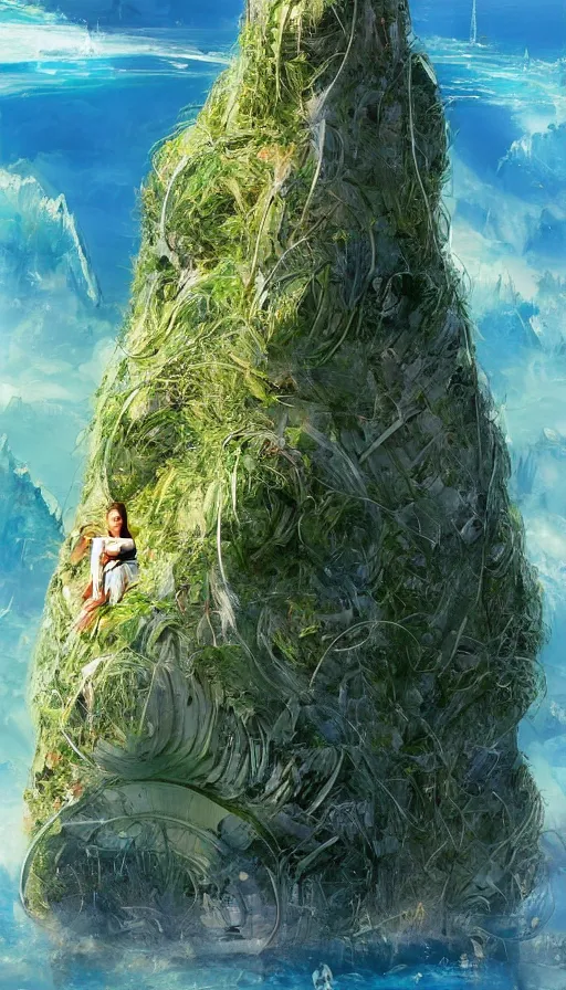 Prompt: beautiful portrait of bamboo living pods shaped like a sea shell built on the side of a cliff, the time machine, space craft by john berkey, panoramic view, ssci - fi, futuristic valley, rendered in octane, zbrush, rendered in cinema 4 d, art by artgerm, artwork by alex grey and brian froud and esao andrews and david hardy