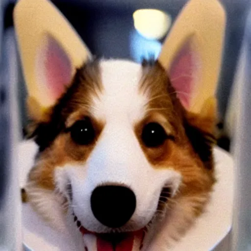 Image similar to corgi in a race car wearing a helmet, cute, happy, photorealism