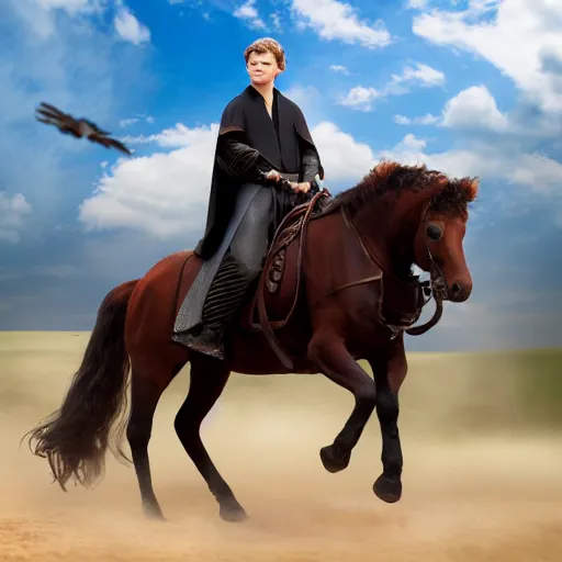 Prompt: Professional Photograph Of Anakin Skywalker Riding A Horse, 8K, Photorealistic, Award Winning