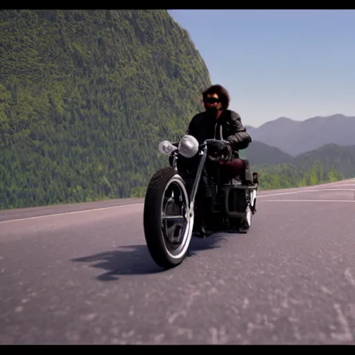 Prompt: lennon on a motorcycle in born to be wild cinematic 3d 8k
