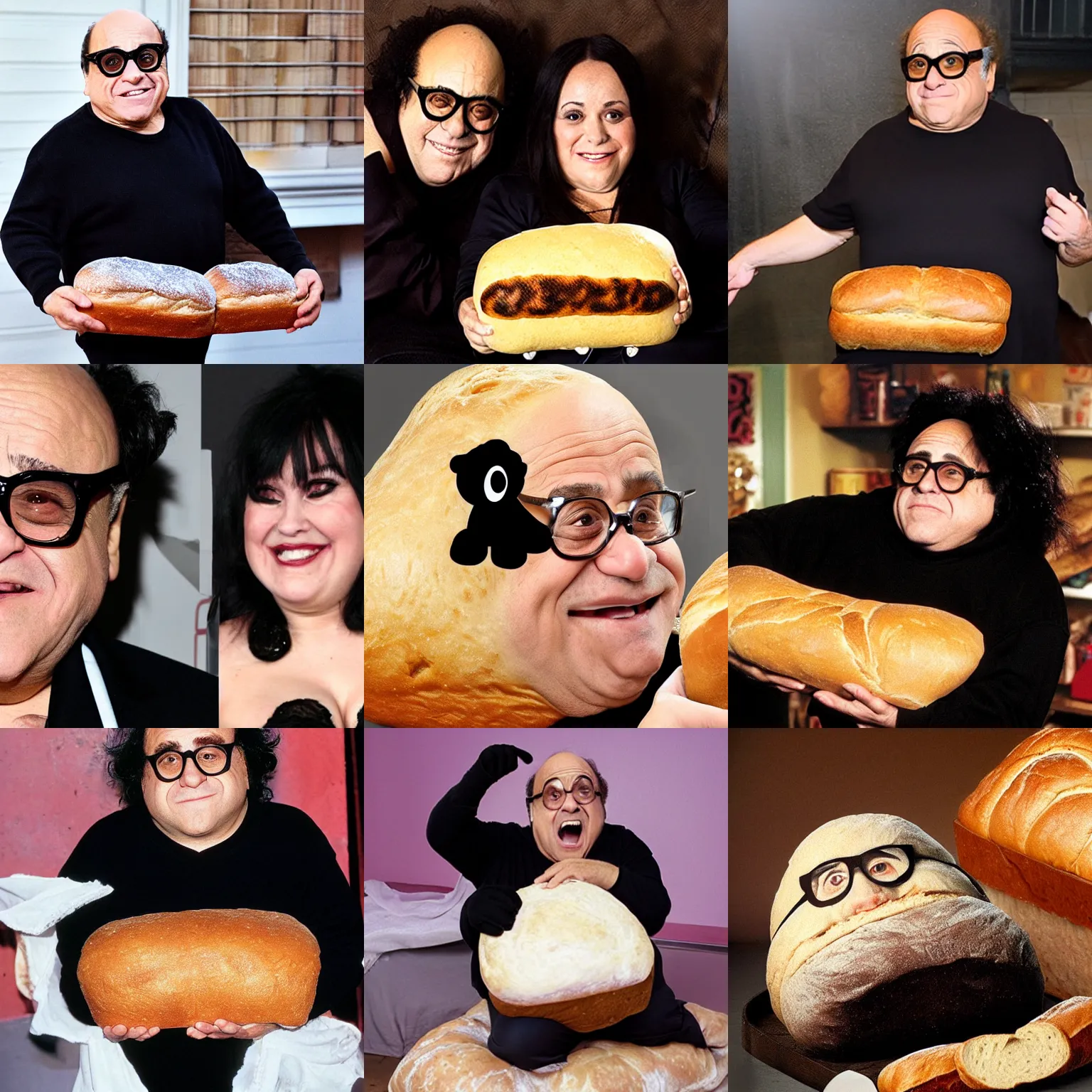 Prompt: Danny DeVito as Goth Girlfriend baby seal disguised as a loaf of bread