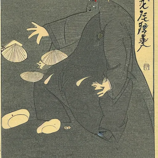 Prompt: a yokai illustration by Gojin Ishihara