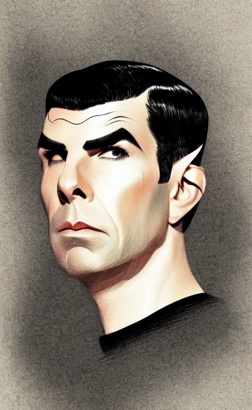 Image similar to : ZACHARY QUINTO SPOCK fanart + digital art + art by J.C. LEYENDECKER + 4K UHD IMAGE + STUNNING QUALITY + CRAYON TEXTURE