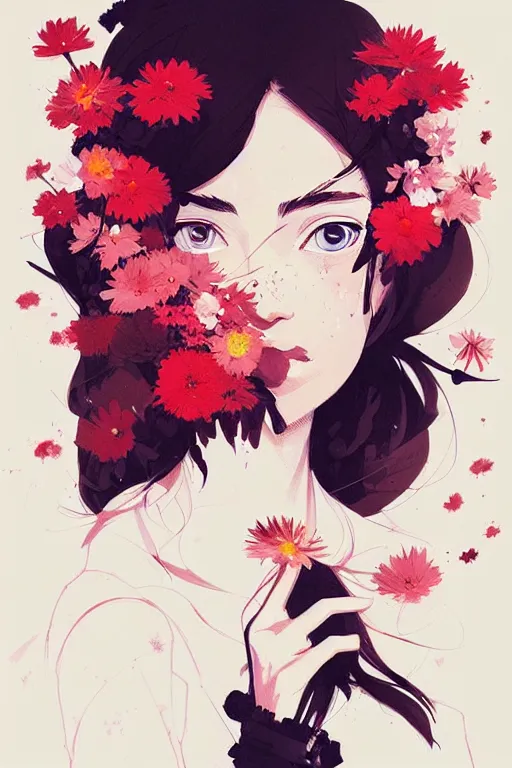Image similar to a ultradetailed painting of a stylish girl holding a bouquet of flowers by conrad roset, greg rutkowski and makoto shinkai trending on artstation