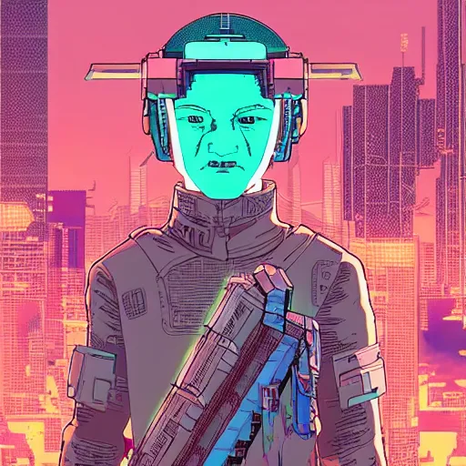 Prompt: ps2 screenshot of young cyberpunk explorer wearing futuristic headpiece, in the style of by Josan Gonzalez and Geof Darrow, highly detailed, high quality, HD, 4k, 8k, realistic, sharp, trending