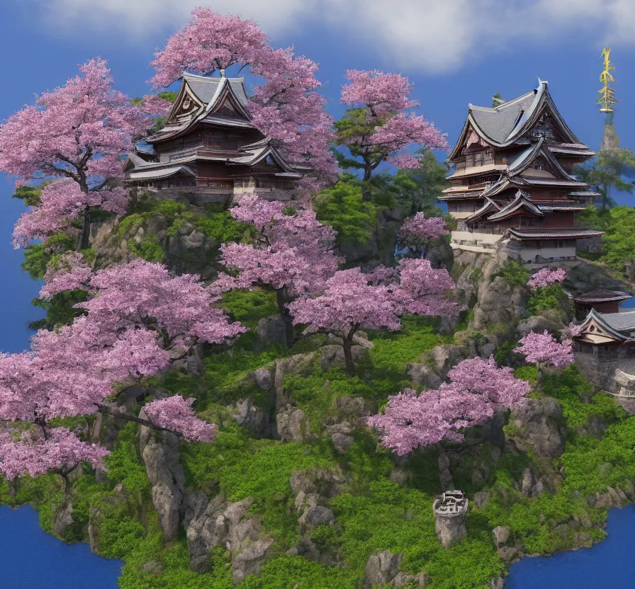 Image similar to realistic japan castle + sakura, pixel art, unreal engine 5, wallpaper, 8 k, ultra detailed, realistic photo, artstation