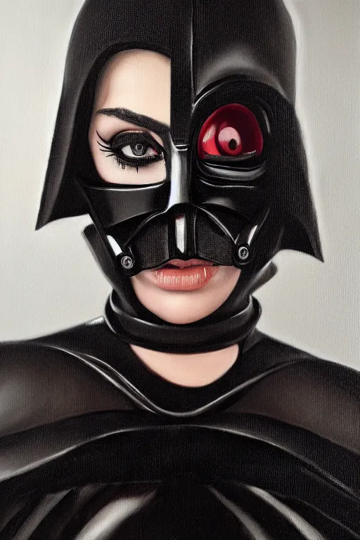 Image similar to 50% Lady Gaga, 50% Darth Vader, oil on canvas, intricate, portrait, 8k highly professionally detailed, HDR, CGsociety