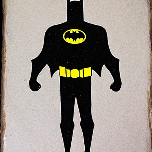 Image similar to batman, cave painting