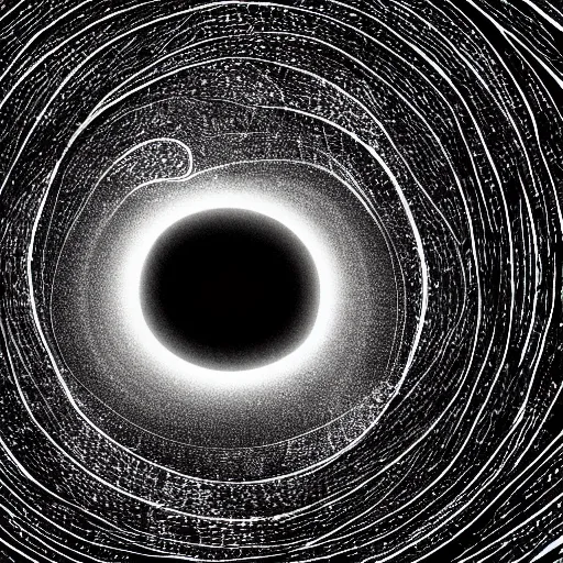 Image similar to lost souls falling into the heart a black hole. cosmic dread and false geometry