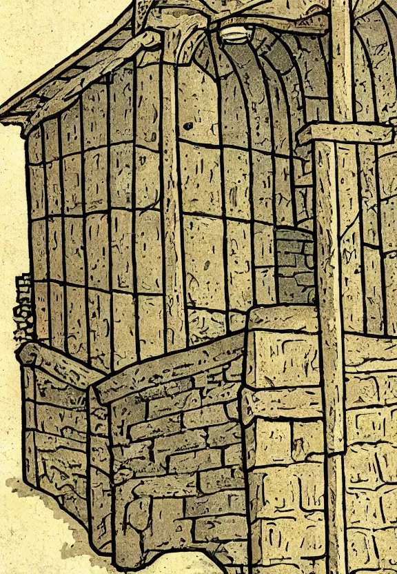 Image similar to Clear and detailed medieval illustration of a medieval jail