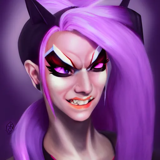 Prompt: Portrait of Jinx from Arcane, angry, Arcane, League of Legends, trending on ArtStation, by Alexandre Bourlet