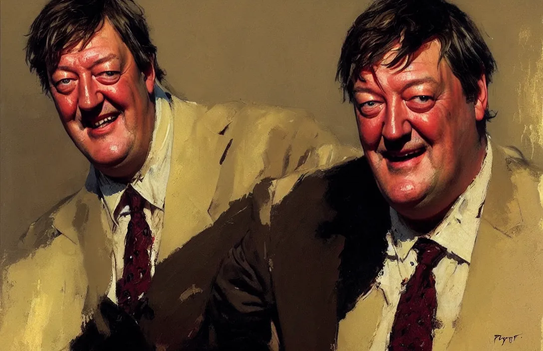 Image similar to portrait of stephen fry!!!!!!!!!!!!!!!!!!!!!!!!!!!, detailed face, detailed painting, epic lighting, by ilya repin, phil hale and kent williams