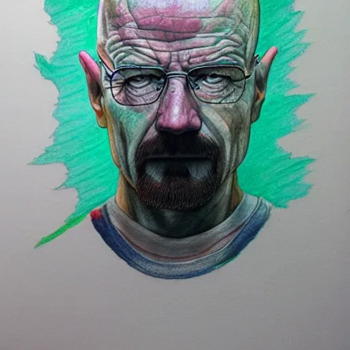 Prompt: walter white covered in acid fog, colored pencil drawing,