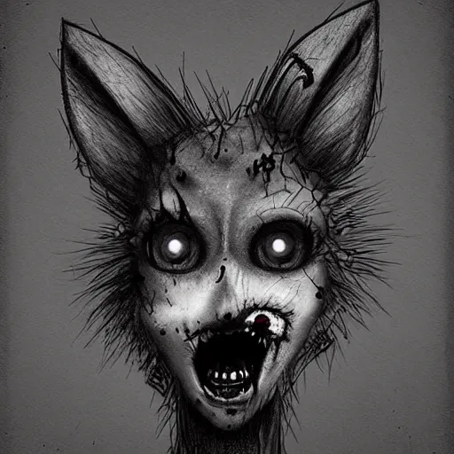 Image similar to surrealism grunge cartoon sketch of a cute zombie fox by michael karcz, loony toons styl, horror theme, detailed