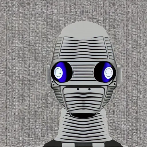 Image similar to an artificial robot made in the shape of a man, human steel face, halftone effect