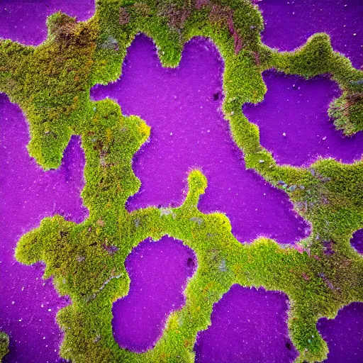 Image similar to landscape covered in purple mold, arial view