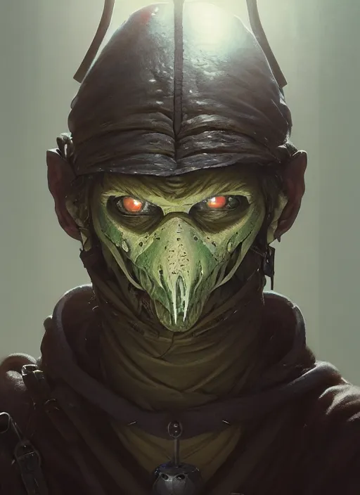 Image similar to Highly detailed portrait of Goblin slayer, in GTA V, Stephen Bliss, unreal engine, fantasy art by Greg Rutkowski, Loish, Rhads, ferdinand knab, Makoto Shinkai and Lois van baarle, ilya kuvshinov, rossdraws, Tom Bagshaw, alphonse mucha, KADOKAWA, global illumination, radiant light, detailed and intricate environment