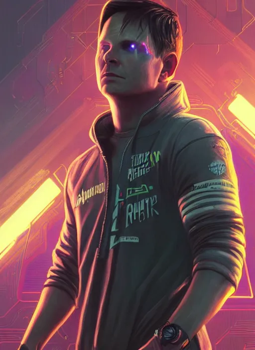 Image similar to portrait of Tom DeLonge as a character in arabian Cyberpunk 2077, looking at camera, intricate, dystopian, sci-fi, extremely detailed, digital painting, artstation, concept art, smooth, sharp focus, illustration, intimidating lighting, incredible art by artgerm and greg rutkowski and alphonse mucha and simon stalenhag