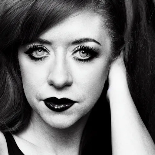 Prompt: a fashion photo portrait of a young Alyson Hannigan, full makup, smokey eye, medium shot. In the style of Helmut newton, robert maplethorpe, Stefano Brunesci, Lachlan Bailey, Herb Ritts, Ellen Von Unwerth, Haris Nukem, Sardax, Annie Leibovitz. detailed photo, hd, 4k, trending on artstation, 35mm, f1.8