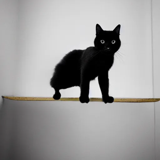Image similar to national geographic photograph of a black cat sitting in a white room