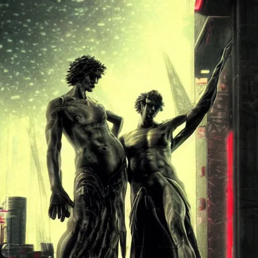 Image similar to dante et virgile en enfer in cyberpunk style