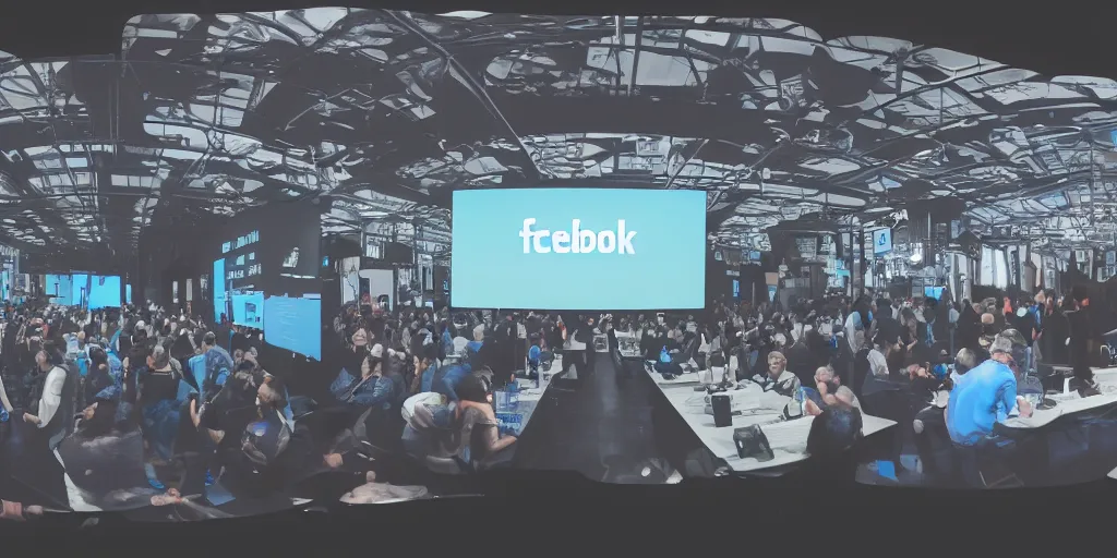 Prompt: Orwellian Facebook Interface being shown off at a tech conference, hyper detailed, terror glows, hyper realistic, digital painting, 8k, 35mm film grain, octane render