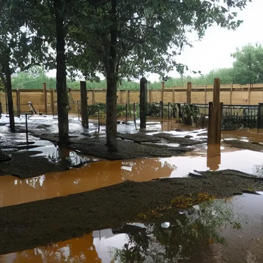 Image similar to The outdoor gardening center section of a Lowe's, completely flooded