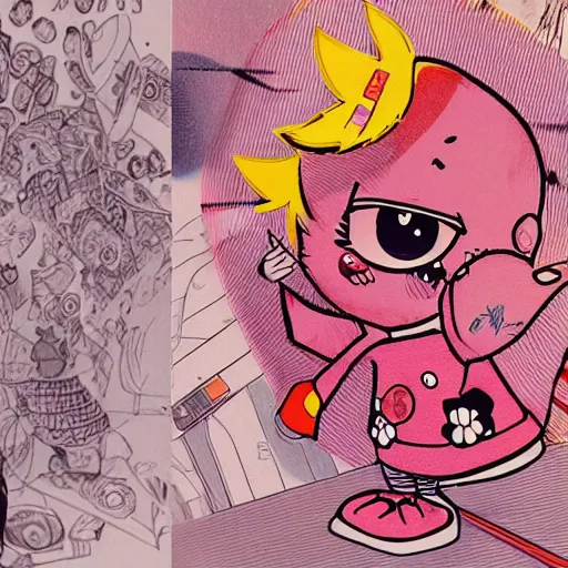 Image similar to an intricate akihiko yoshida illustration of pinkfong