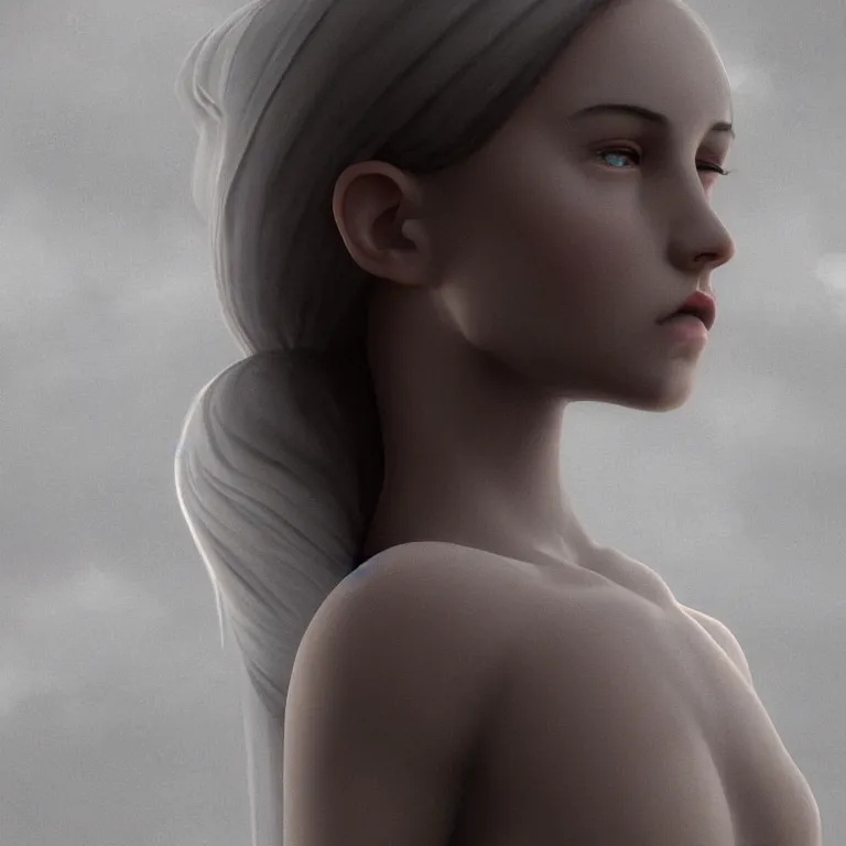 Image similar to a beautiful Cotton Mill Girl, symmetrical, perfect body and face. dramatic angle, ornate, details, smooth, sharp focus, illustration, realistic, cinematic, artstation, award winning, rgb , unreal engine, octane render, cinematic light, macro, depth of field, blur, red light and clouds from the back, highly detailed epic cinematic concept art CG render made in Maya, Blender and Photoshop, octane render, excellent composition, dynamic dramatic cinematic lighting, aesthetic, very inspirational, arthouse by Henri Cartier Bresson