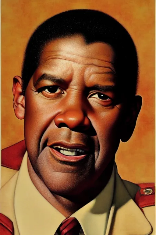 Image similar to denzel washington by gil elvgren and norman rockwell and rob gonsalves and hajime sorayama, hyperrealistic, high detail, ultra detailed, highly detailed face, ruffled fabric