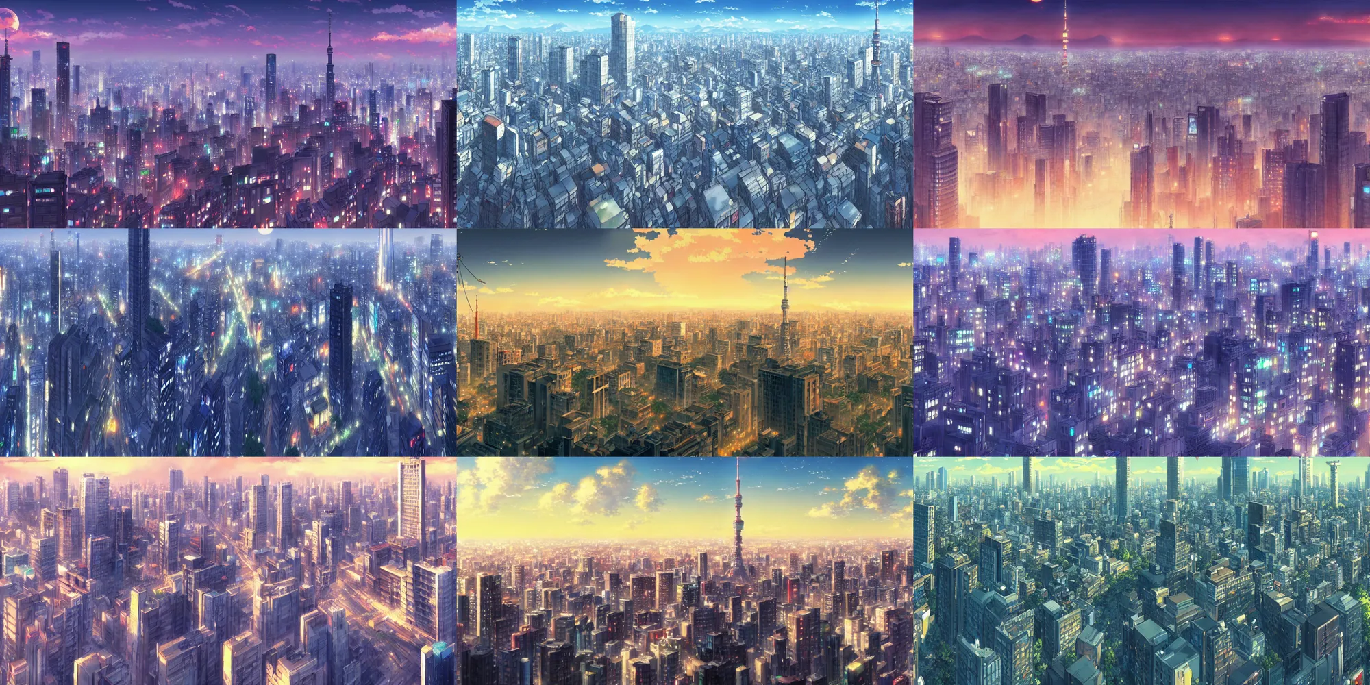 Prompt: a detailed matte painting of Tokyo city from the makoto shinkai anime film kimi no ka wa, a city and highrise buildings, official art, cinematic view, HD wallpaper