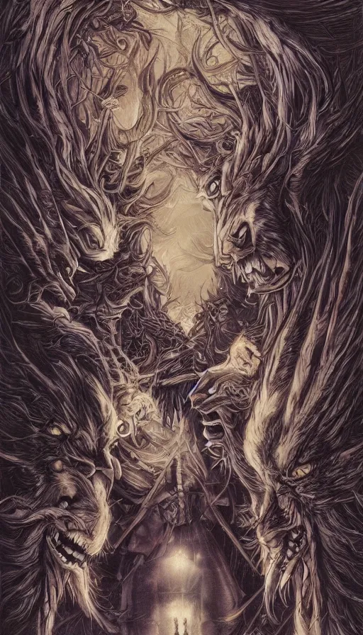 Image similar to Werewolf in London, by Ayami Kojima, studio ghibli, cinematic lighting, intricate, highly detailed, digital painting, trending on artstation, Illustration, epic scale