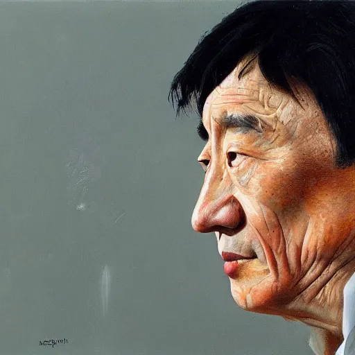 Image similar to high quality high detail painting by lucian freud, hd, portrait of mad jackie chan