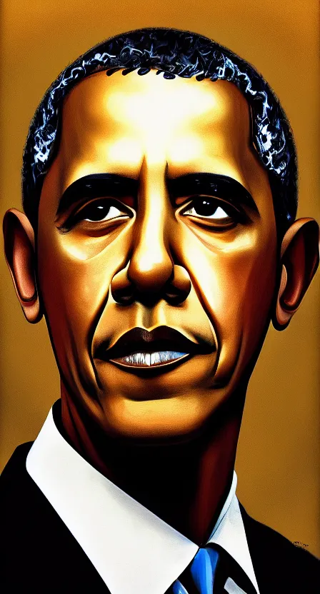 Image similar to portrait of barack obama, artwork by salman toor, cinematic light, atmospheric effects