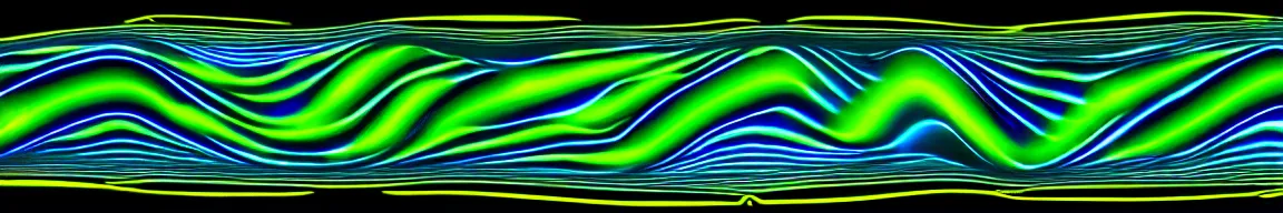 Prompt: abstract art representing signal waves trending toward the top - right and forming an inspired face, glowing blue and green neon streaks interwinding on a deep black background