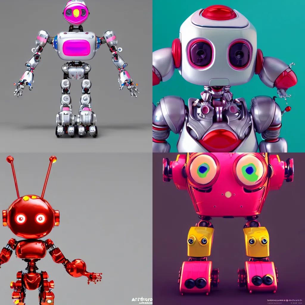 Prompt: A cute robot constructed from lollipops, ultra-detailed. Anime, pixiv, octane render, Disney, trending on ArtStation