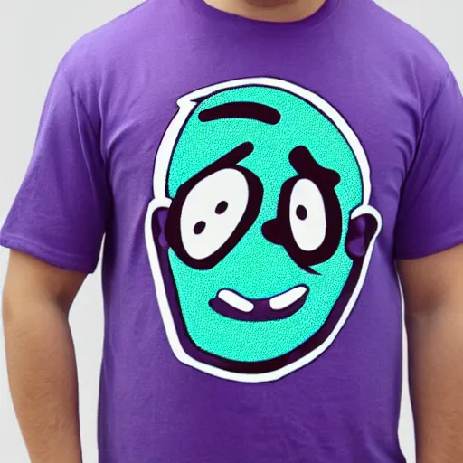 Image similar to a purple t-shirt with a cartoon face