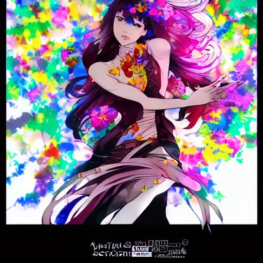 Image similar to background art of spaciously scattered multi colored flower petals flowing through the air from left to right on a clean background, anime, artgerm, manga, trending on artstation, yoji shinkawa, art nouveau