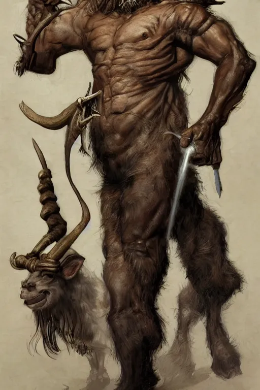 Prompt: full length portrait of a minotaur wearing a suit by greg rutkowski and rick berry and norman rockwell and everett raymond kinstler and greg staples and nc wyeth, artstation creature